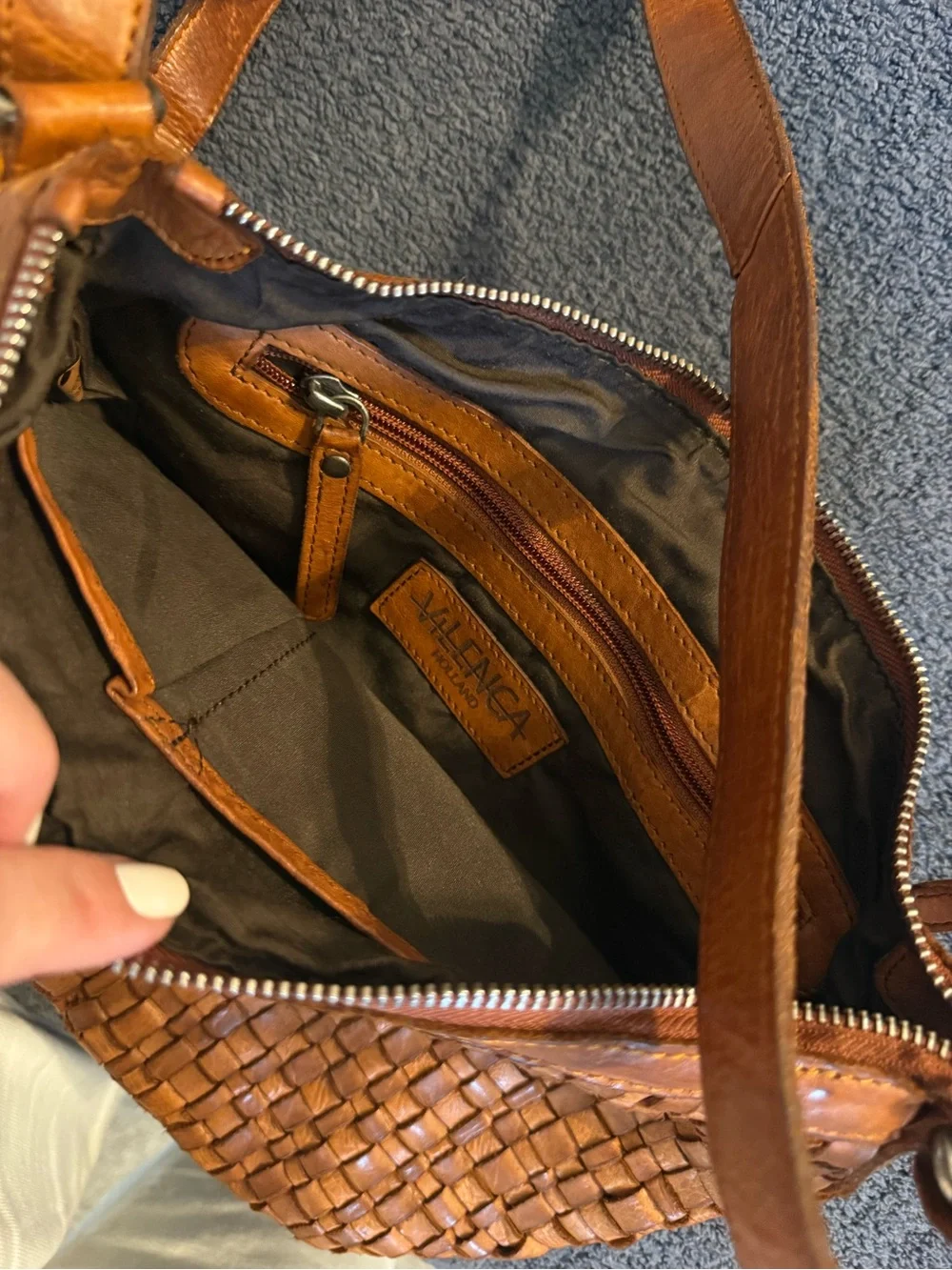 Valencia Holland Woven Leather Crossbody Bag in Cognac Brown - Picture 3 of 4